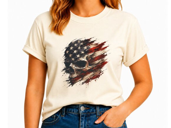 Bold Patriotism: The Skull and Flag Design for Merch & Crafts
