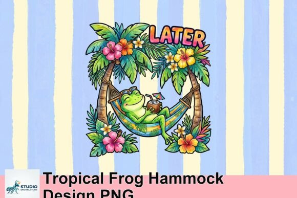 Chill Vibes: The Tropical Frog Hammock Design PNG