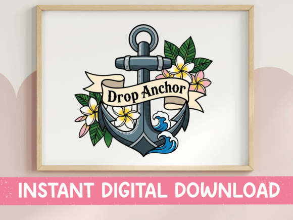 Drop Anchor Floral Tattoo Style Design: Nautical Meets Tropical