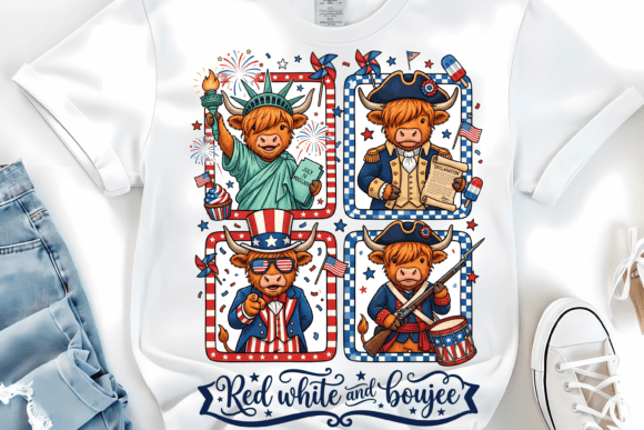 Highland Cow 4th of July PNG Design: Celebrate in Style